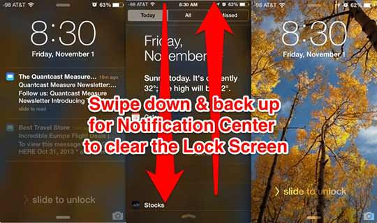 Clear the lock screen notifications quickly with a swipe up and down