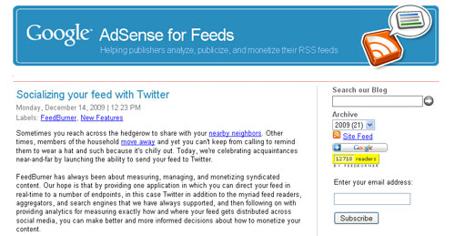Adsense for feeds blog