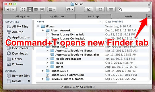 Open new Finder tabs