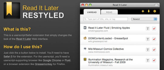 safari extension, Read It Later RESTYLED
