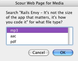 Scour web page screenshot on asking which files to look for