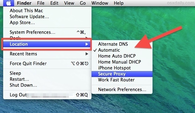 Switch Network Locations quickly in Mac OS X from the menu bar