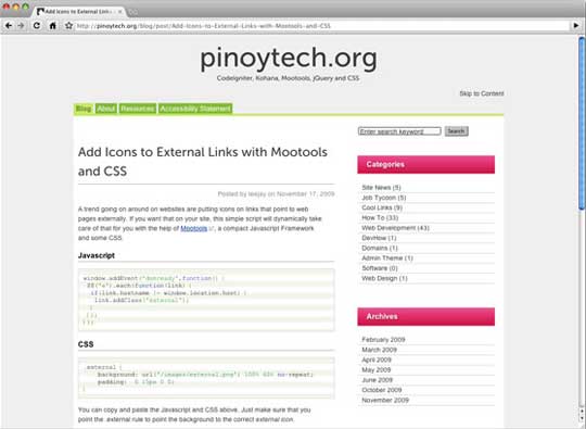 Add Icons to External Links with Mootools and CSS