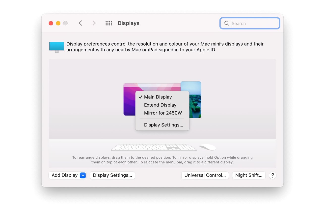 The Display window in System Preferences lets you reposition your monitors to reflect real life.