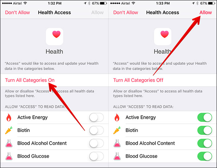 Allow Health Data Access to QS iPhone App