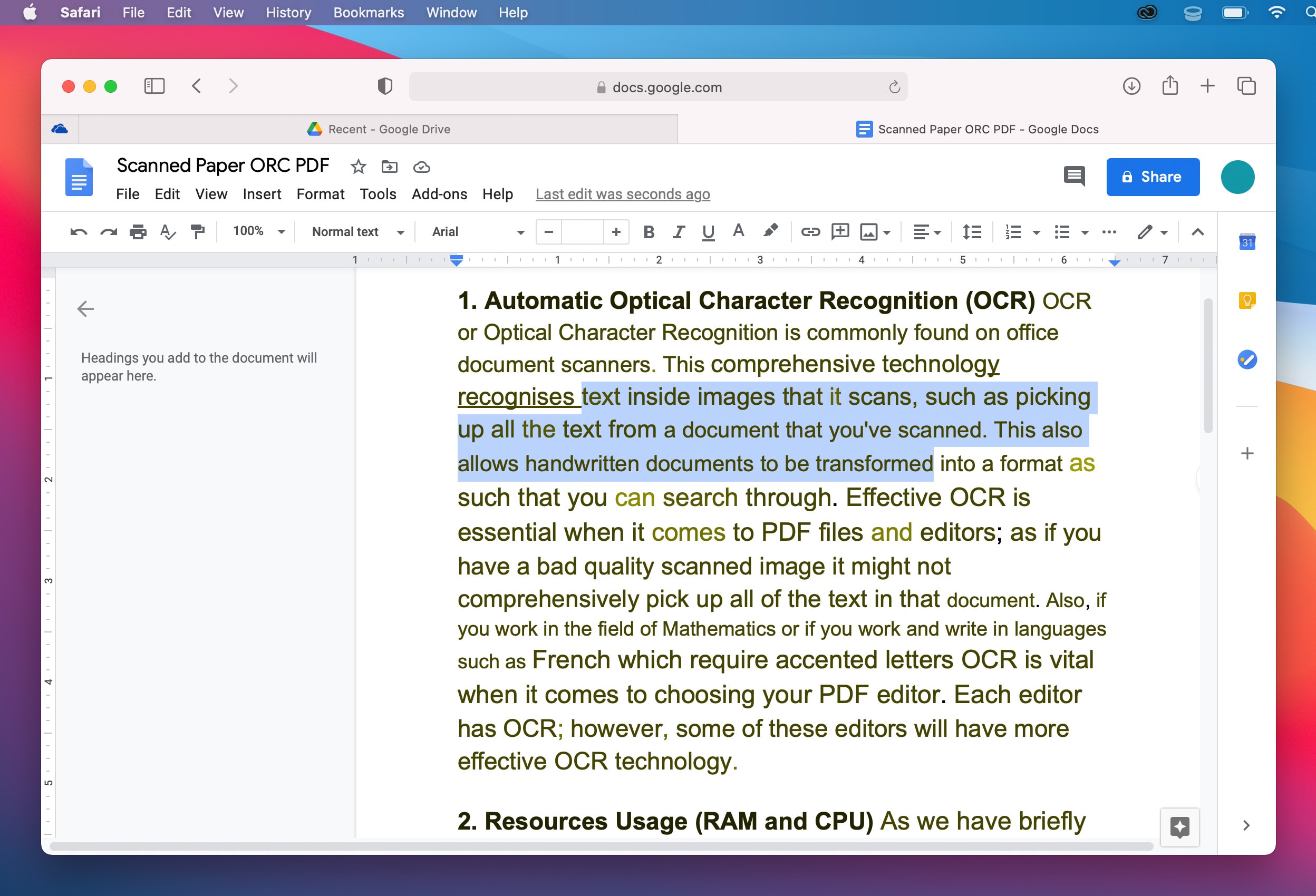 Automatic Optical Character Recognition by Google Docs