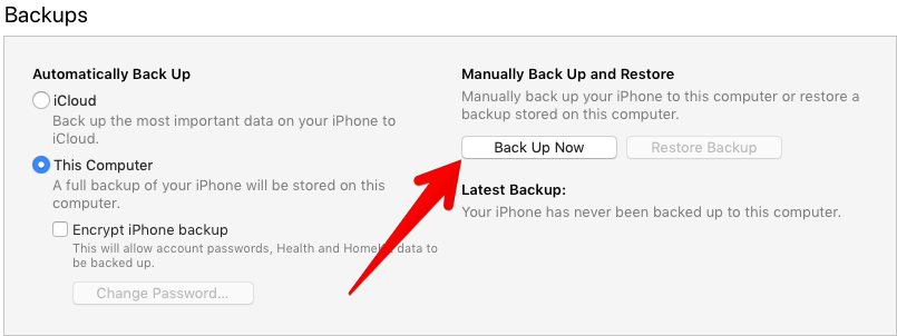 Backup iPhone to iTunes