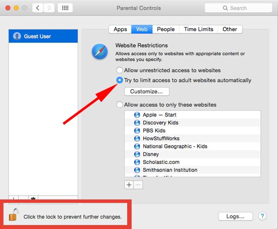 Block Website on Mac OS X Yosemite using Parental Lock