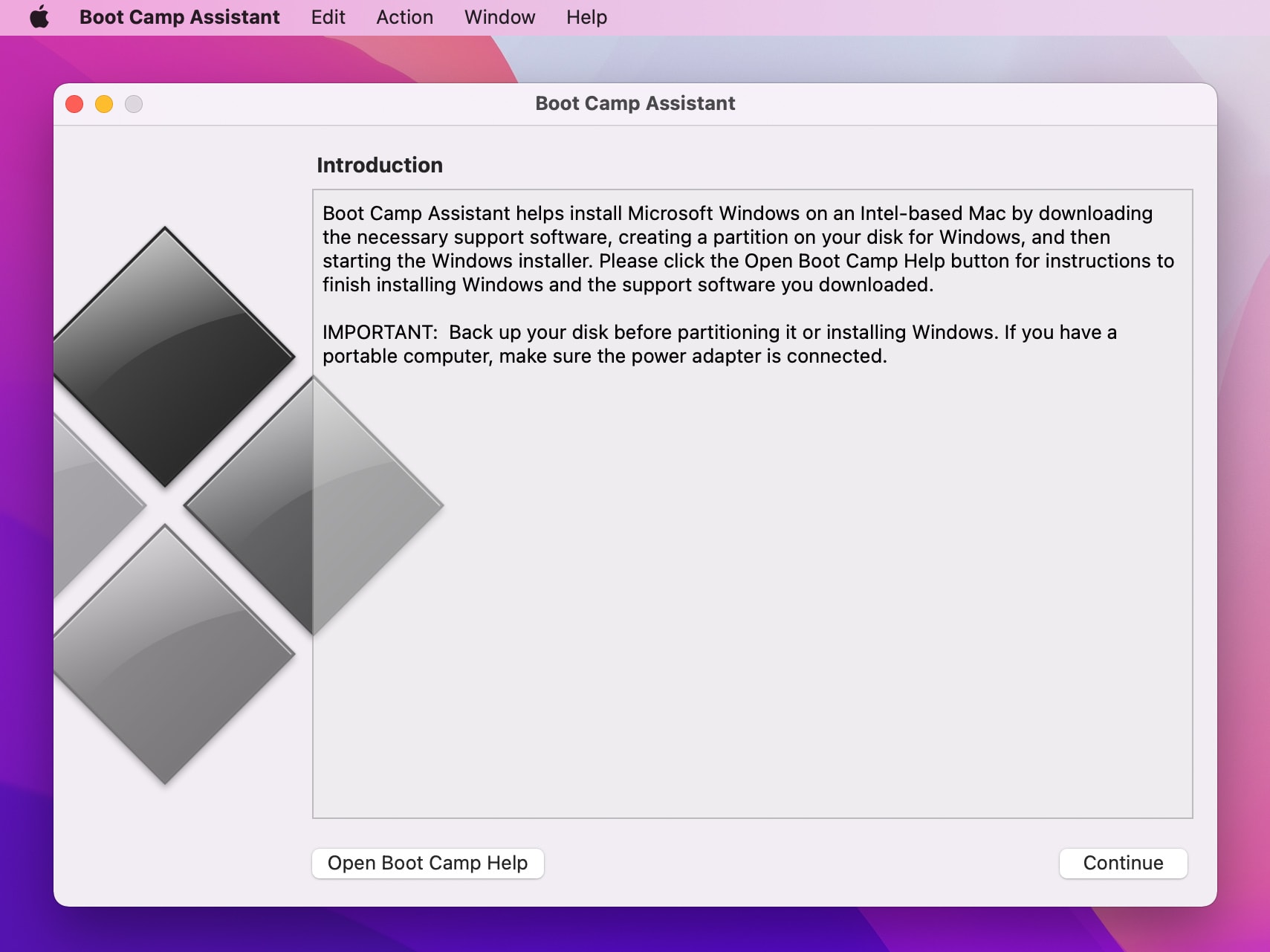 Boot Camp Assistant on macOS Monterey