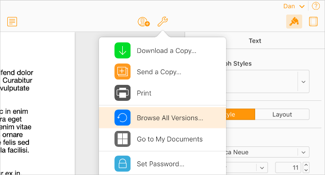 Browse All Versions option from iCloud website