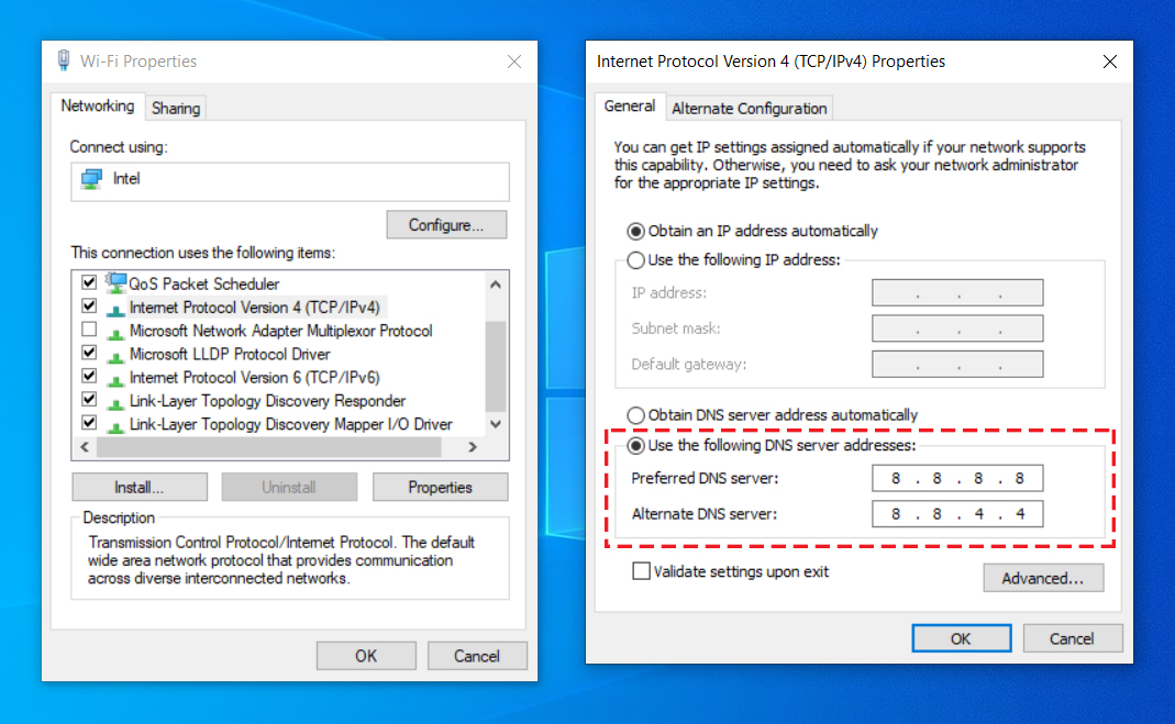 Change DNS in Windows 10