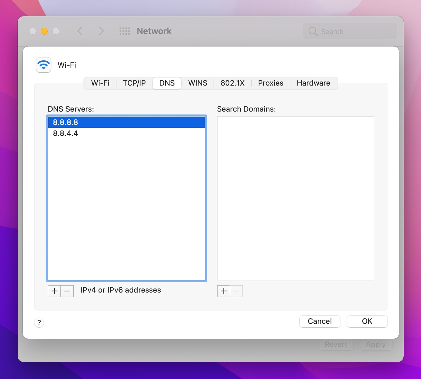 Change DNS in macOS 12 Monterey