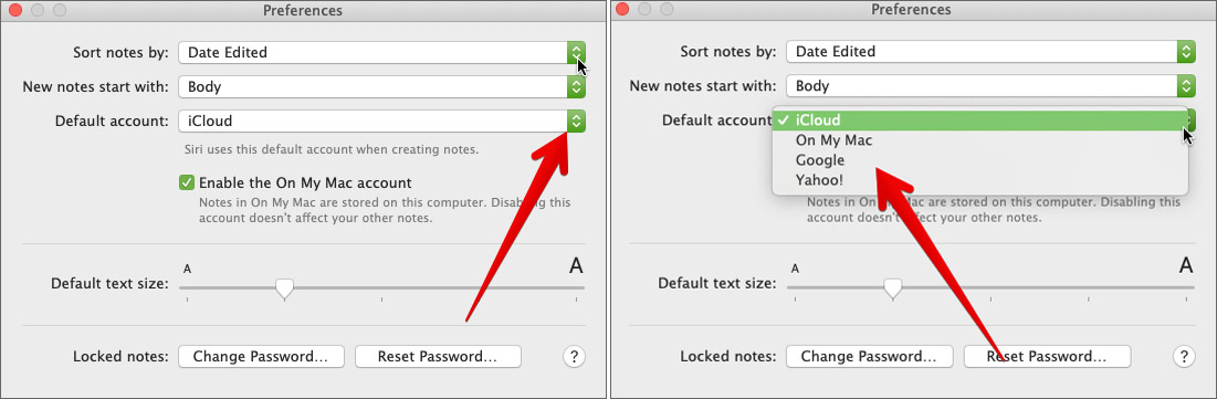 Change Default Account in Notes App on Mac