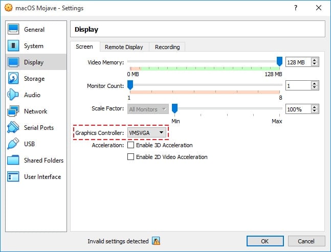 Change Graphics Controller to VMSVGA