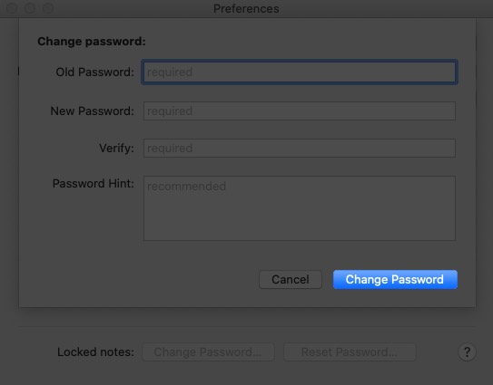 Change Notes Password on Mac