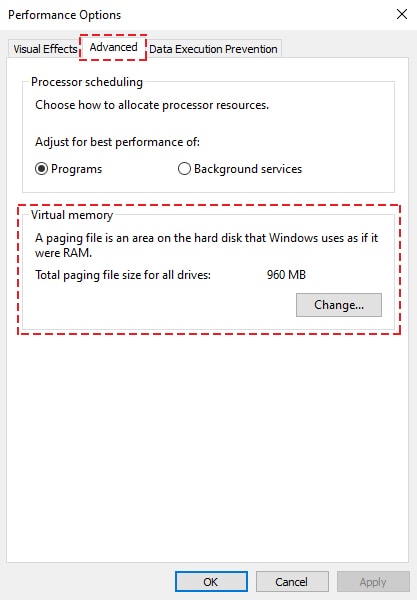 Change Virtual Memory in Windows 10