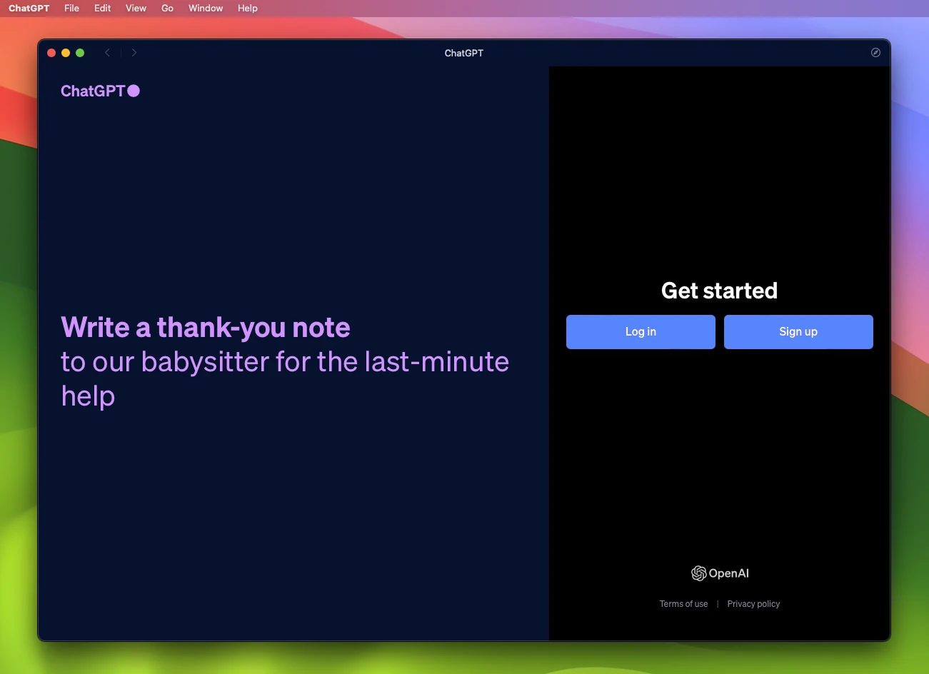 ChatGPT on macOS Sonoma