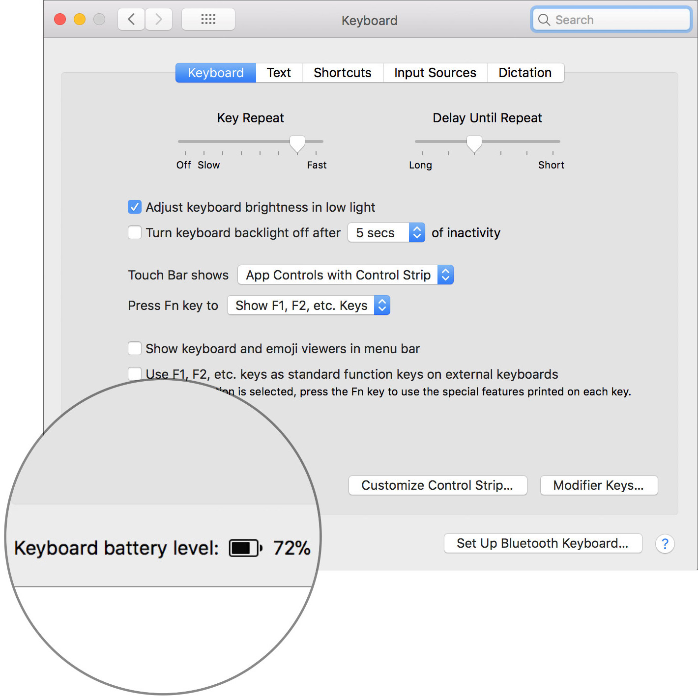Check battery level of the Bluetooth keyboard on Mac
