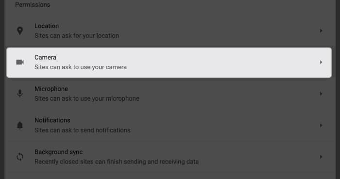 Choose Camera in Chrome