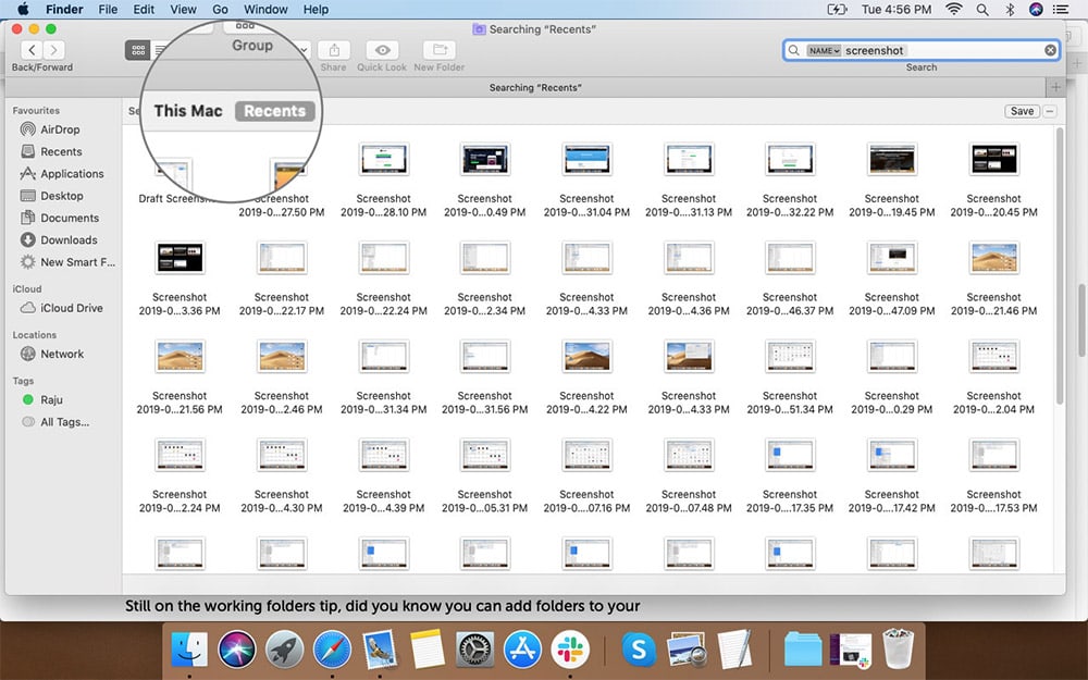 Choose File Search Location from Finder Toolbar in Mac