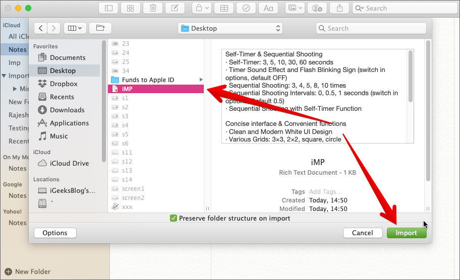 Choose file and click Import on Mac