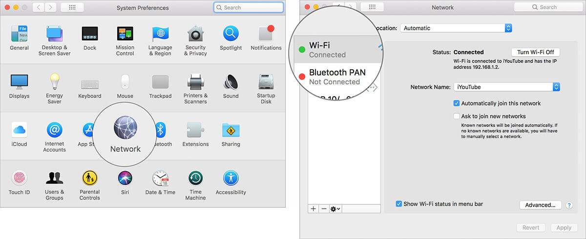 Choose your network connection in Mac Network Settings