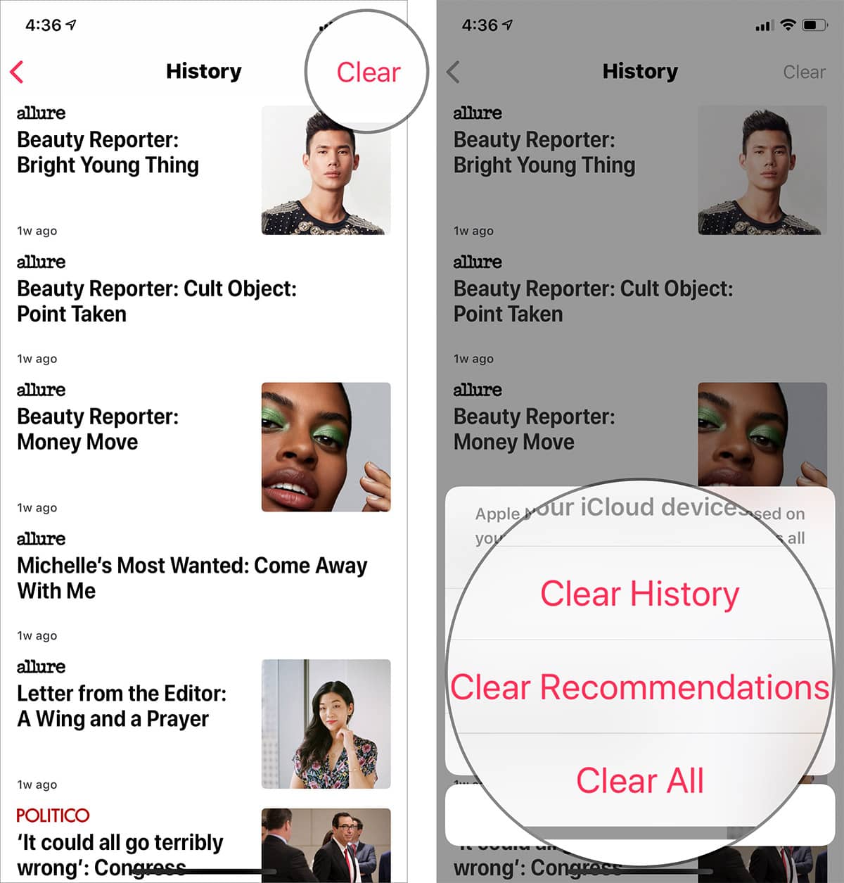 Clear reading history in Apple News on iPhone and iPad