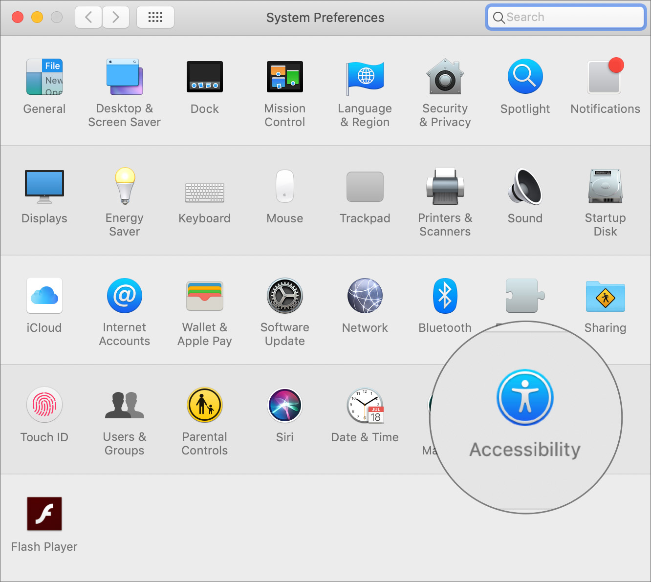 Click on Accessibility on Mac System Preferences
