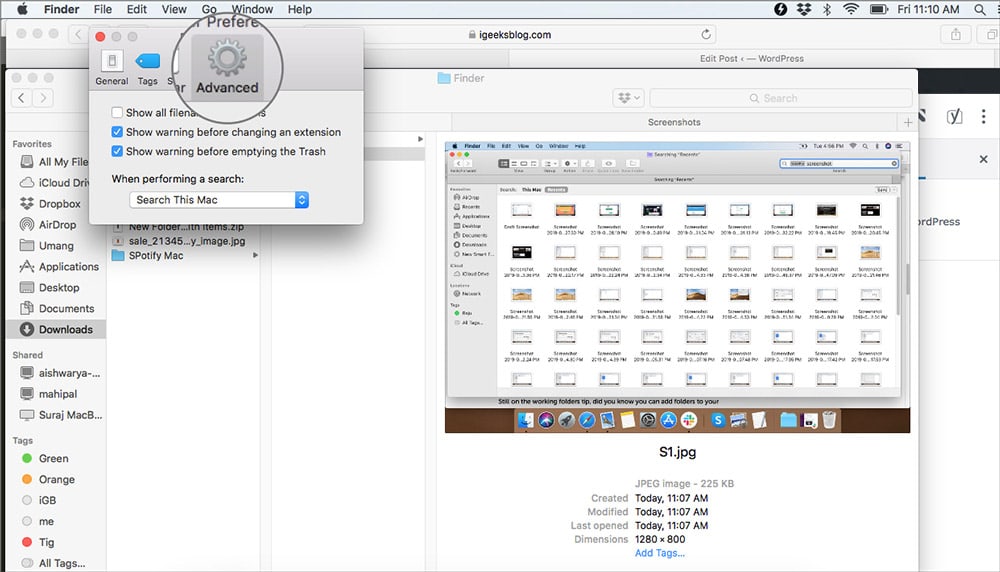 Click on Advanced tab in Finder Preferences on macOS