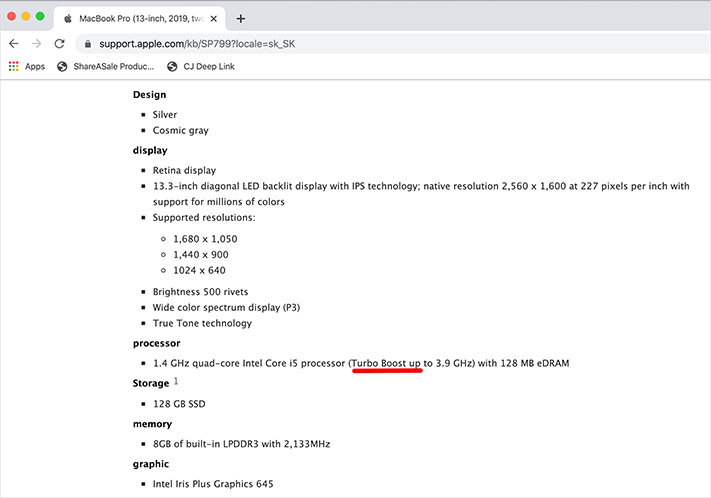 Click on Apple Support and Check Turbo Boost Under the Processor