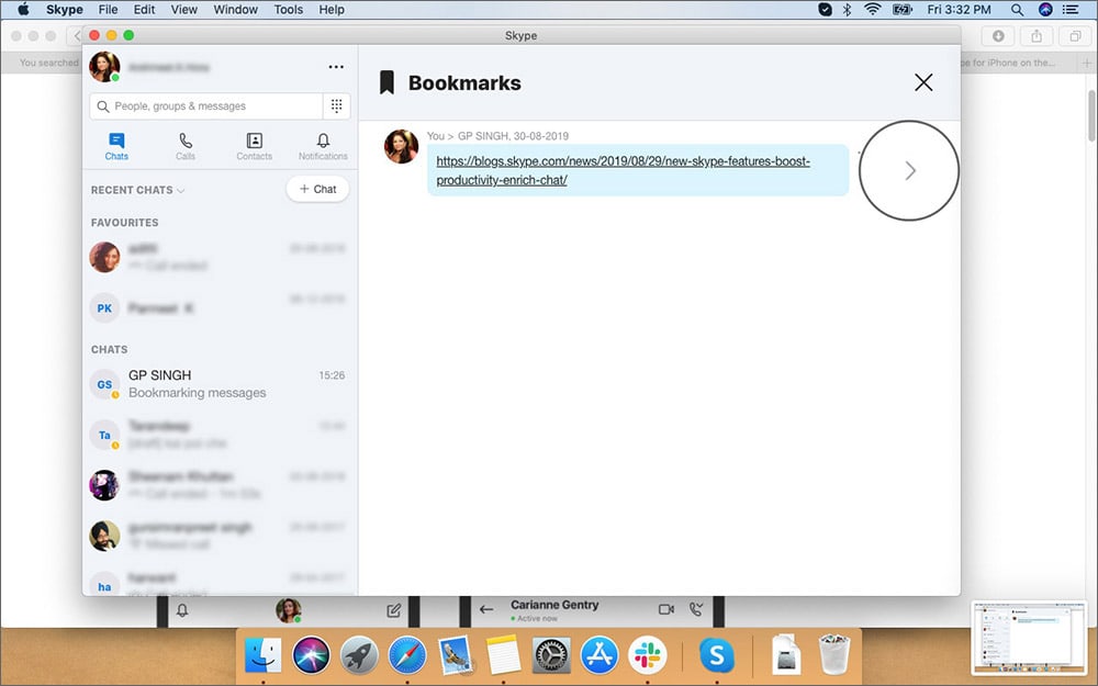 Click on Arrowhead icon in Skype App on Mac