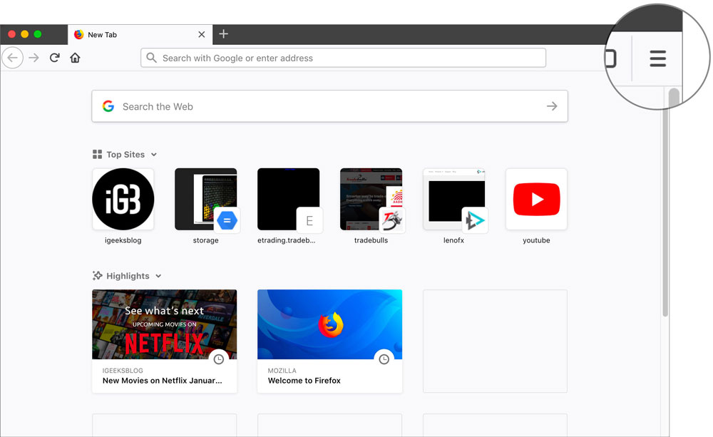Click on Firefox Menu on Mac