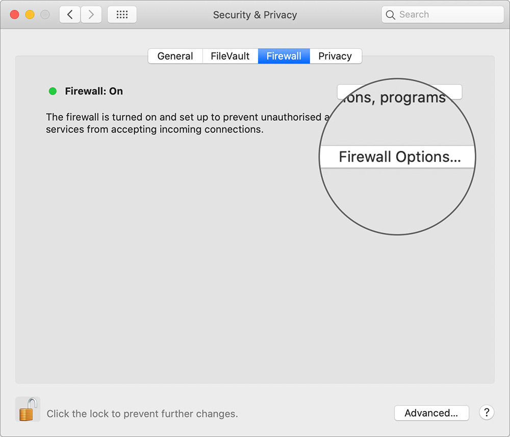 Click on Firewall Option in Security & Privacy on Mac