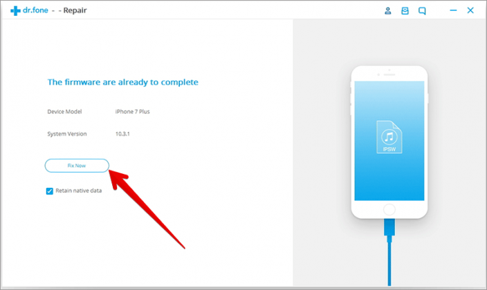 Click on Fix Now in dr.fone Software