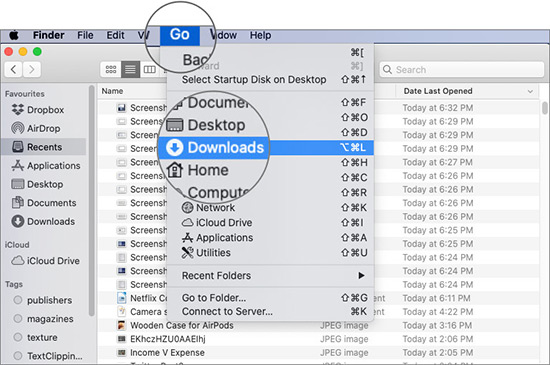 Click on Go and Select Download on Mac
