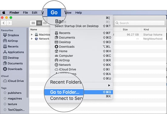 Click on Go and Select Go to Folder on Mac