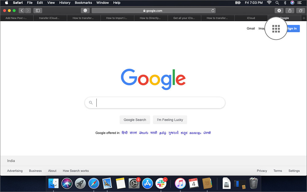 Click on Google Apps Tab in macOS Safari on Mac