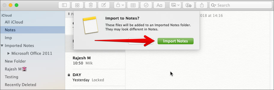 Click on Import Notes to add file on Mac Notes App