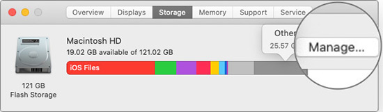Click on Manage in Mac Storage