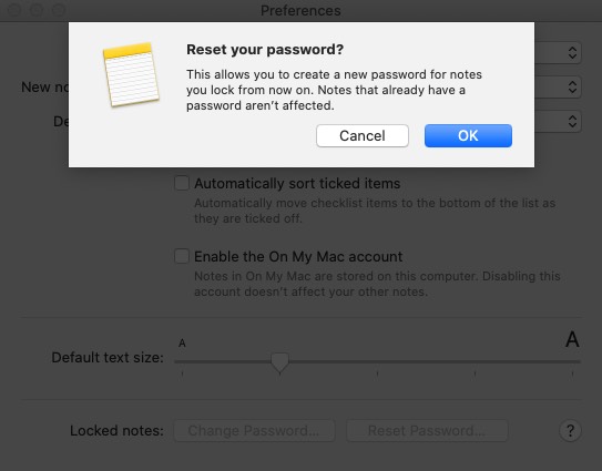 Click on OK to Confirm Reset Password