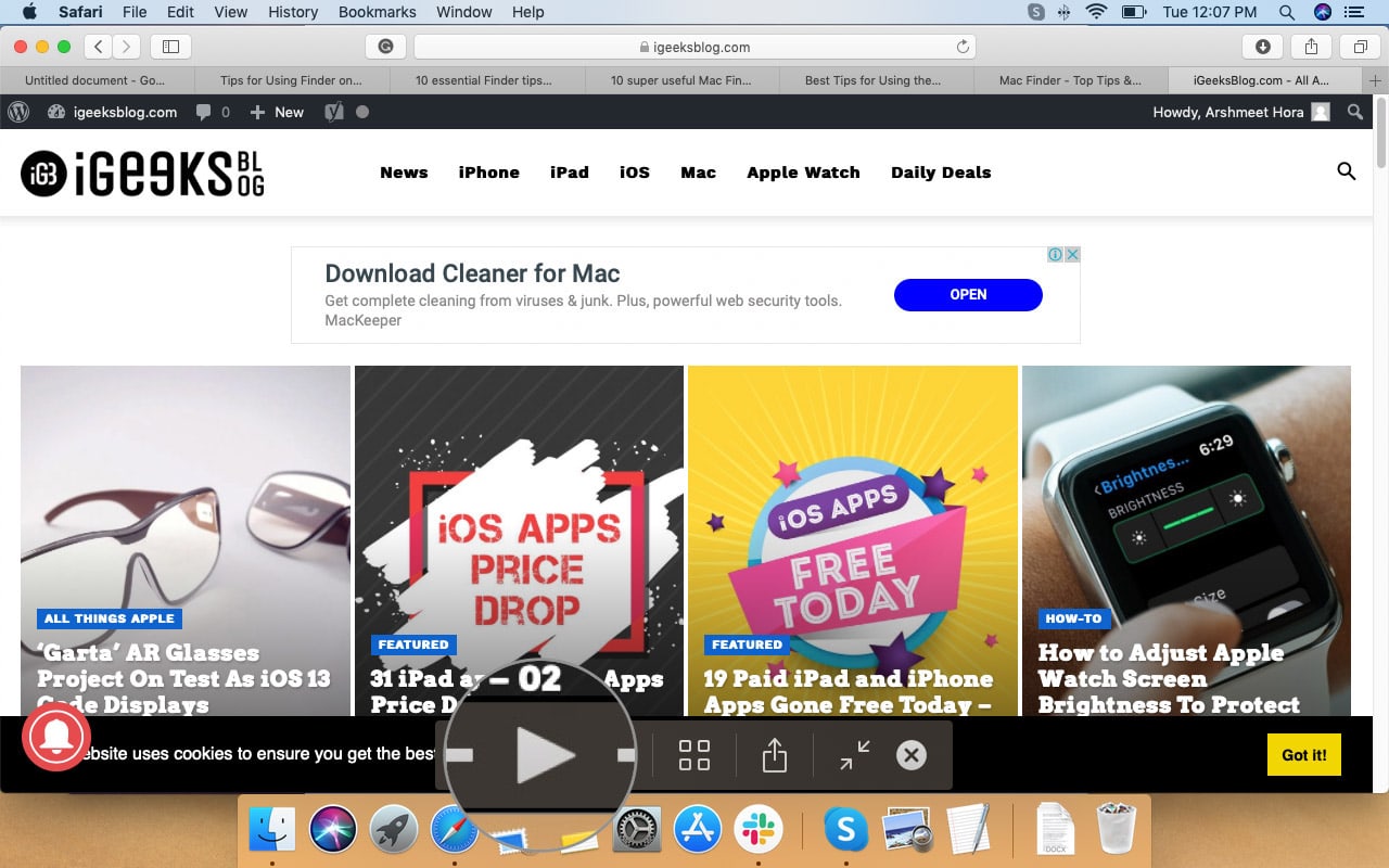 Click on Play to Start Slideshow on Quick Look in Mac Finder