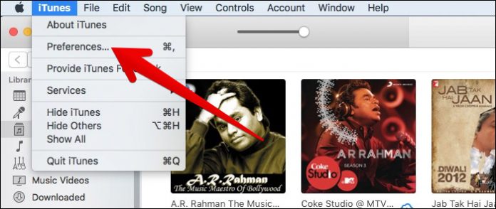 Click on Preferences in iTunes on Mac