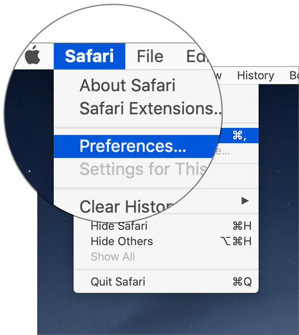 Click on Safari menu and choose Preferences on Mac