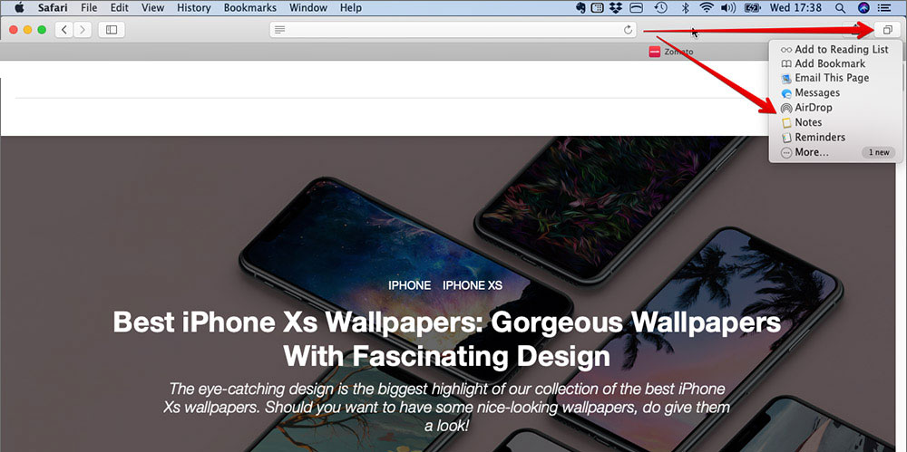Click on Share button to Add file to Mac Notes App