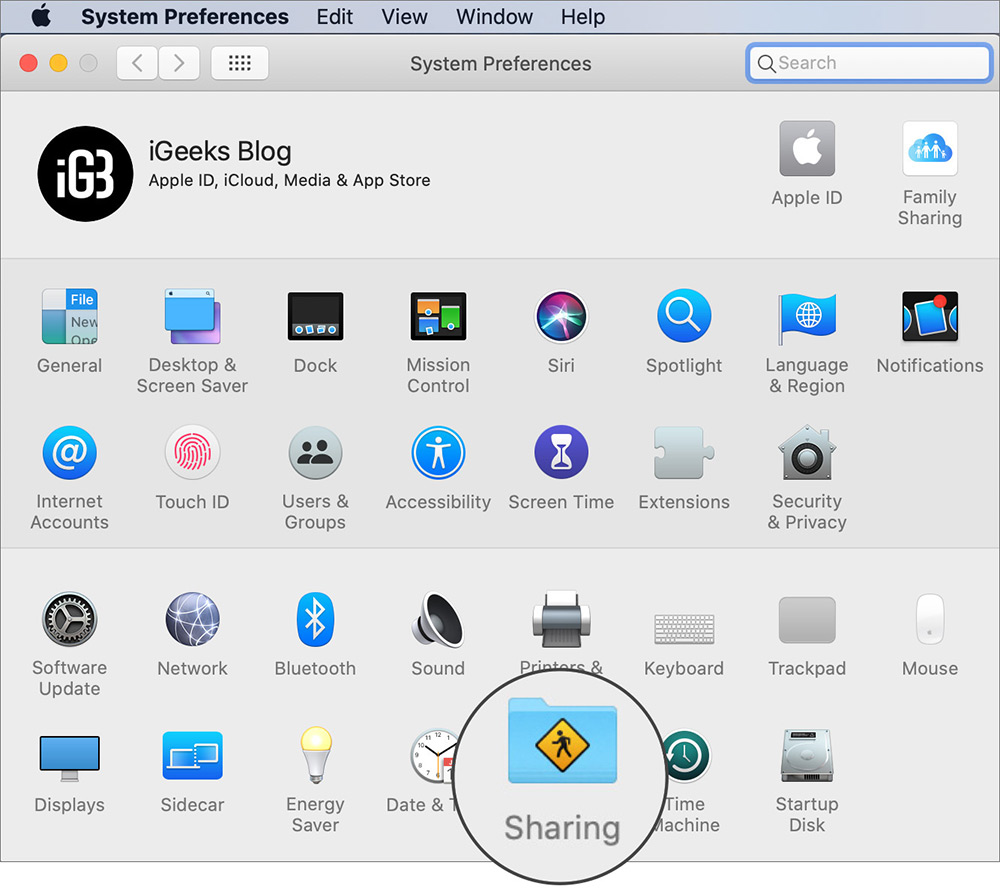 Click on Sharig in System Preference on Mac