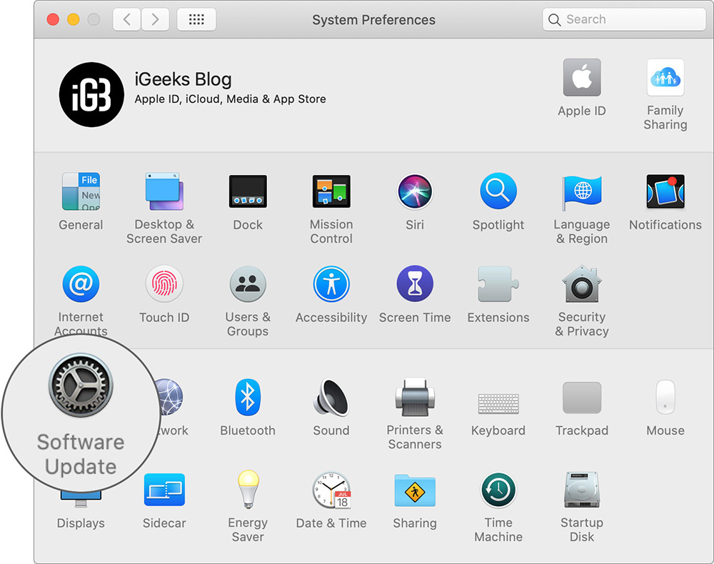 Click on Software Update in Mac System Preferences