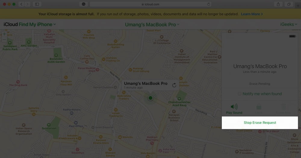 Click on Stop Erase Request