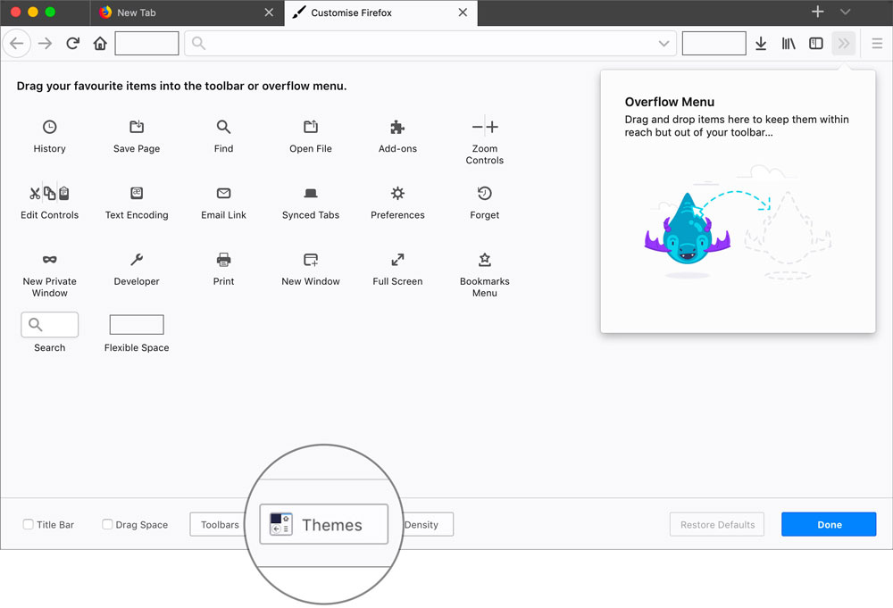 Click on Themes Under Firefox Customize Settings on Mac