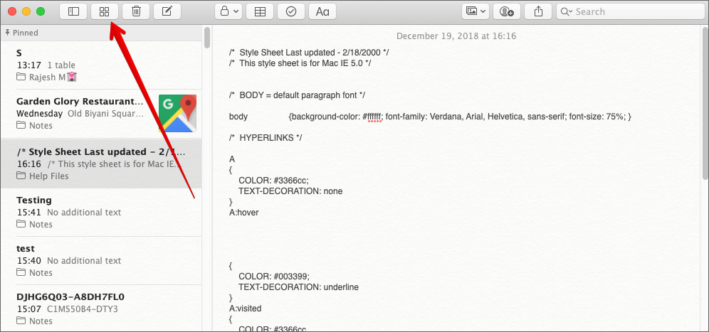 Click on attachments button in Mac Notes App