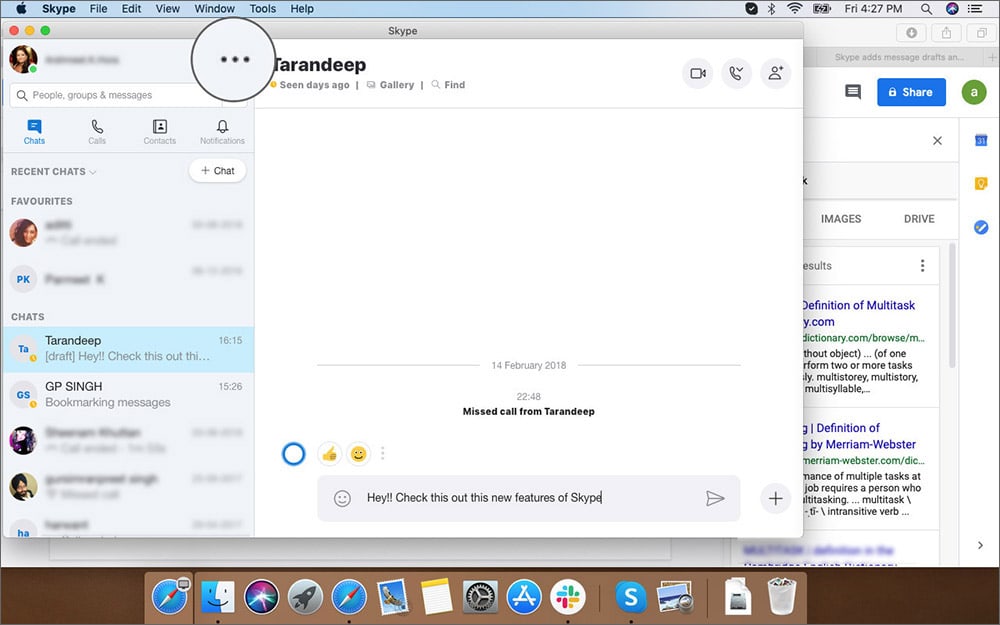 Click on three horizontal dots in Skype App Profile on Mac